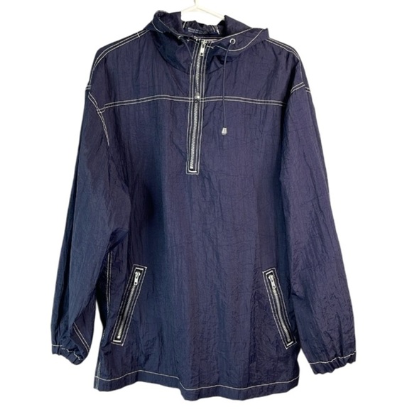 VINTAGE Y2K Weathervane Outfitters Anorak Jacket Navy Blue Contrast Stitch M - Picture 2 of 12